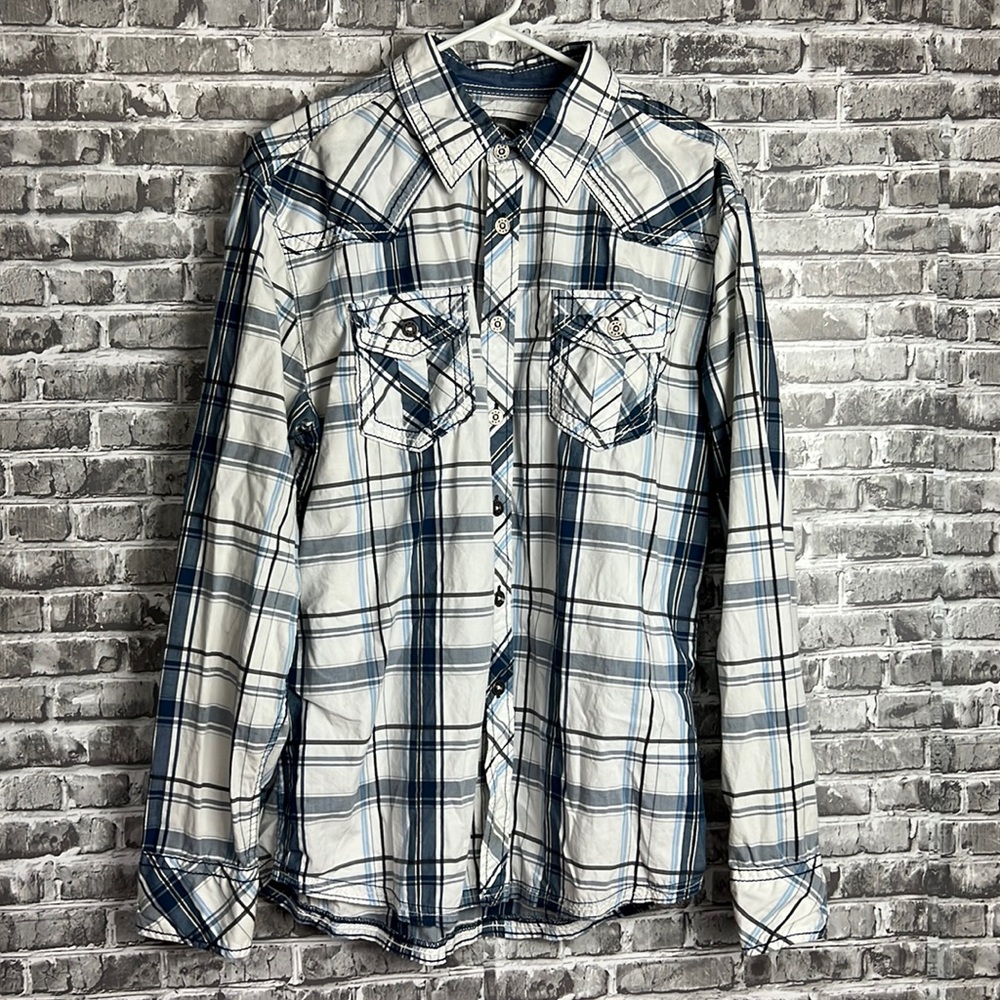 BKE White & Navy Plaid Casual Button-Down Shirt